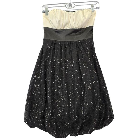 Trixxi Black White Mini Dress Stretch Sequin Strapless Zip Women Size 5 Juniors - Picture 1 of 10